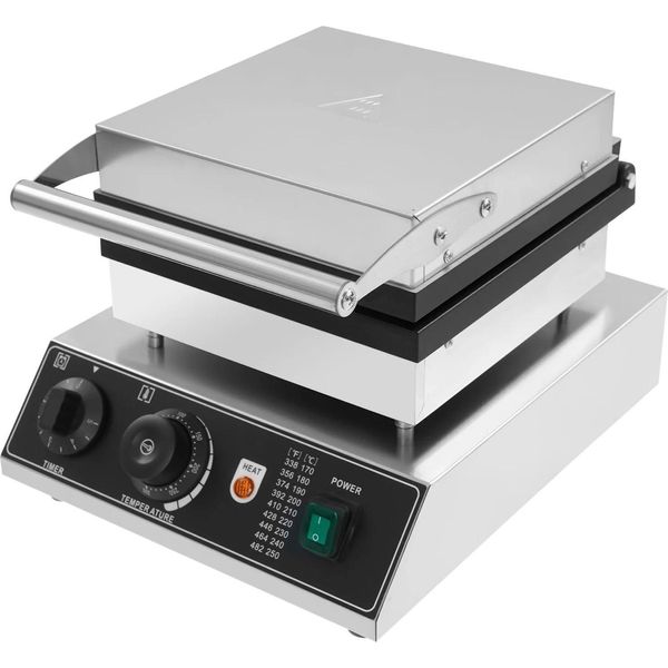 Gaufriera Elettrica - Macchina Per Cialde - Potenza 2000 W - Piastra Quadrata 24,5×24,5 Cm - Temperatura 50–300 °C - Timer 0–5 Min - Acciaio Inossidabile - Nero-image
