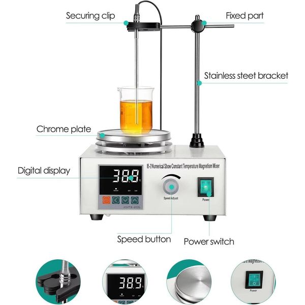 Agitatore Magnetico - Piastra Riscaldante - Display Digitale - 1000 Ml - Funzione Di Miscelazione Vortex - Pesce Agitatore Incluso - Per Laboratorio - Verde-image