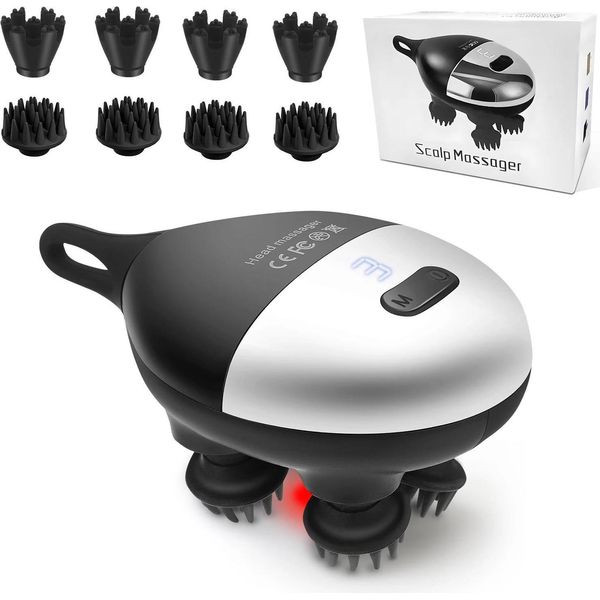 Massaggiatore Per Testa E Cuoio Capelluto - Elettrico - Impermeabile - 8 Testine Massaggianti - 37 Modalità - Batterie Incluse - Antistress - Oro-image
