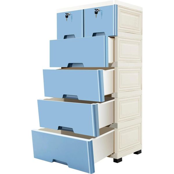 Comò In Plastica - Con 5 Cassetti - Dimensioni 102×50×35 Cm - Design Moderno - Da Montare - Blu-image