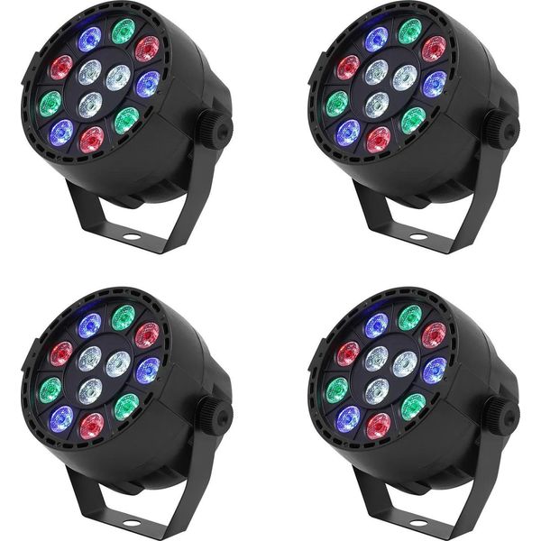 Set Di 4 Luci Da Palcoscenico E Da Discoteca - Led Rgb Flat Par - 15 W - Dmx A 7 Canali - Stand-Alone - 220 V - Spina Ue - Nero-image