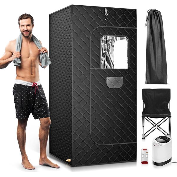Sauna A Vapore Per La Casa - Set Sauna - Potenza 1000 W, Generatore Di Vapore Da 3 L - Indipendente, 1 Persona - Telecomando, Regolazione Tempo E Temperatura - Rosso-image