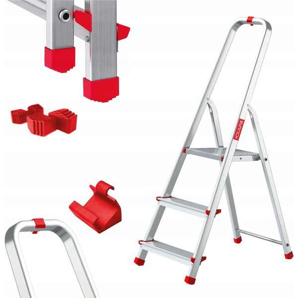 Edilizia | Scala Domestica In Alluminio - 3 Gradini - Carico Massimo 125 Kg - Pieghevole - Gancio E Fermo Gratuiti-image