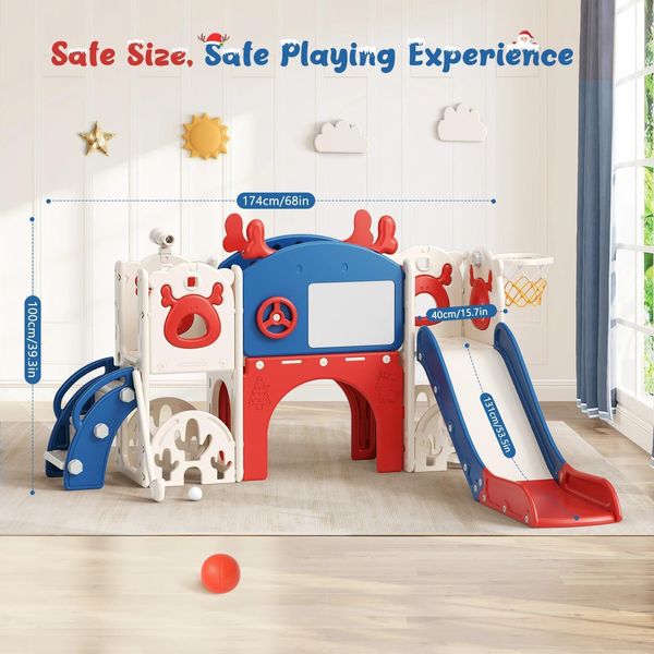 Set Da Gioco Per Bambini - Scivolo Con Struttura Per Arrampicata - 7 In 1 - Interno Ed Esterno - Scivolo Extra Lungo - Autoportante - Per Bambini Dai 3 Ai 6 Anni - Rosso-image