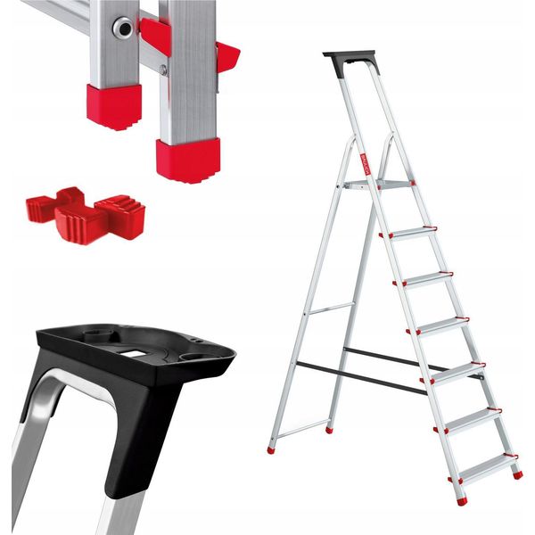 Struttura | Scala Domestica - 7 Gradini - Carico Massimo 125 Kg - Alluminio - Pratico Ripiano-image
