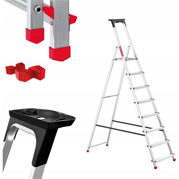 Edilizia | Scala Domestica In Alluminio - 8 Gradini - Carico Massimo 125 Kg - Altezza 3,62 M - Incl. 4 Piedini Di Supporto-image