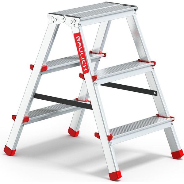 Edilizia | Scala Domestica - Alluminio - 2X3 Gradini - Carico Massimo 125 Kg - Incl. 4 Piedini Antiscivolo-image