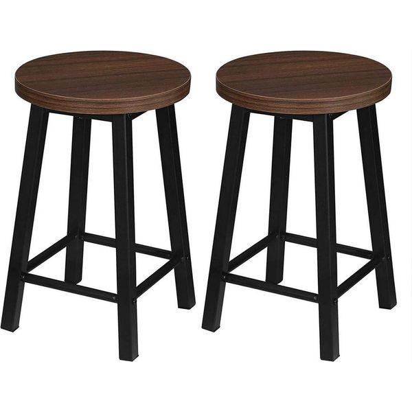 Sgabelli Da Bar Piccoli – 45 Cm – Marroni – Set Da 2 – Sgabelli Da Cucina – Legno E Metallo-image