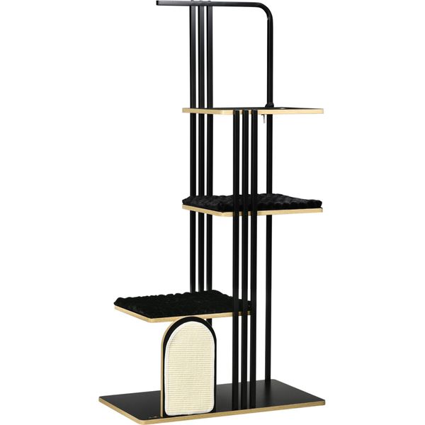 Fortuna Lai Tiragraffi Per Gatti 170 Cm Grande Tiragraffi Con Cuscino, Tavola Per Graffiare, 3 Piattaforme, Mobile Per Gatti In Acciaio Nero-image