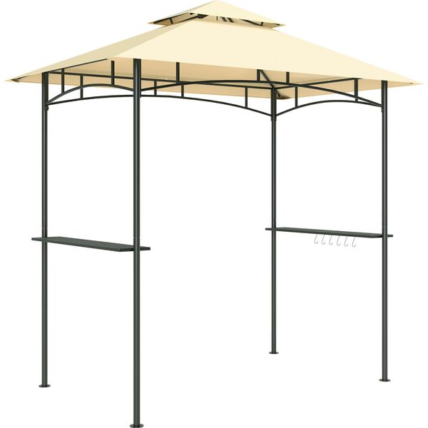 Gazebo Da Giardino Fortuna Lai Con Led 240 X 150 X 258 Cm Idrorepellente Ignifugo Gazebo Da Giardino Con Tetto A Doppio Strato, Ripiani Laterali, Pergolato Con Protezione Uv, Gazebo Per Barbecue Per Feste Bbq Beige-image