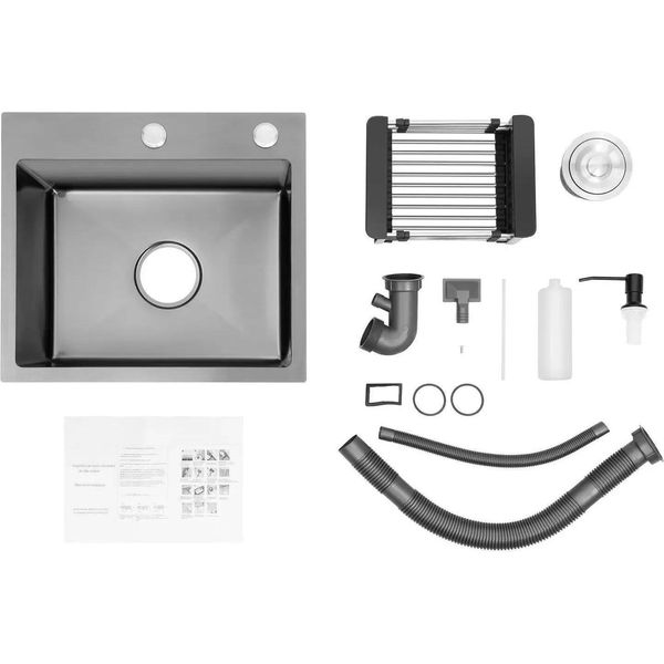 Lavello Da Cucina/Lavello - Vasca Singola - 40×45 Cm - Sottopiano O Da Incasso - Acciaio Inox - 1 Foro - Senza Rubinetteria - Nero-image