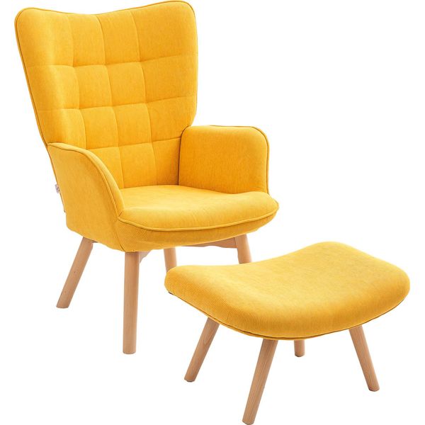 Poltrona Fortuna Lai Con Poggiapiedi, Poltrona Relax, Poltrona Imbottita Effetto Corda, Poltrona Lounge, Poltrona Con Braccioli E Gambe In Legno, Poltrona Tv Per Soggiorno, Arancione-image