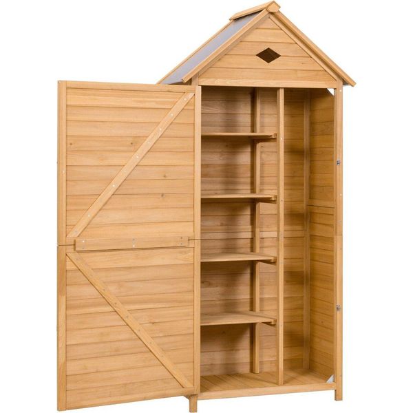 Costway Capanno Per Attrezzi Con Tetto A Shed Armadio Da Giardino In Legno 177X80X45Cm-image