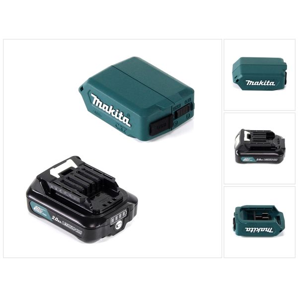 Makita DEAADP08 A1 Adattatore Usb Per Batterie Da 10,8 V-12 V + Batteria Da 2,0 Ah ( 197396-9 )-image