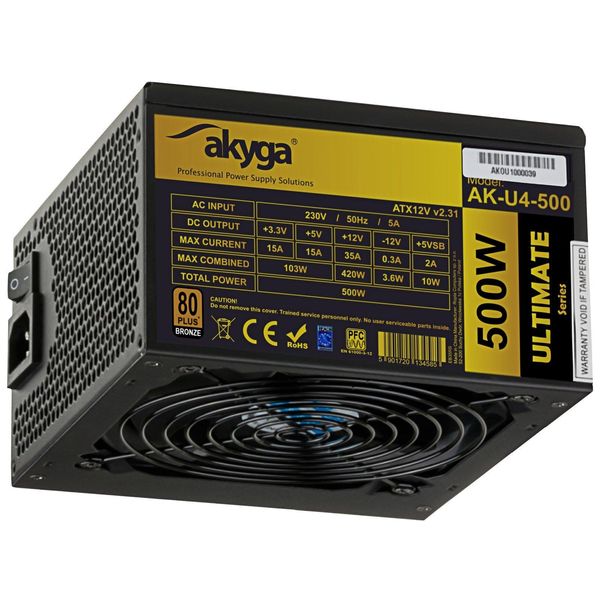 Alimentatore Atx 500W Akyga Ultimate AK-U4-500 80+ Bronze Fan12Cm P8 6Xsata 2Xpci-E-image