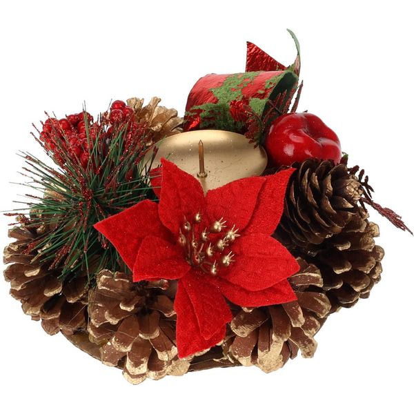 Portacandele Realizzato Con Pigne, Decorazione Natalizia, 15 Cm-image