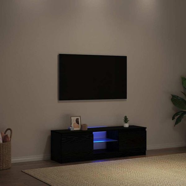 Syfax™ Mobile Porta Tv Con Led Rovere Nero 120X30X36 Cm Multistrato-image