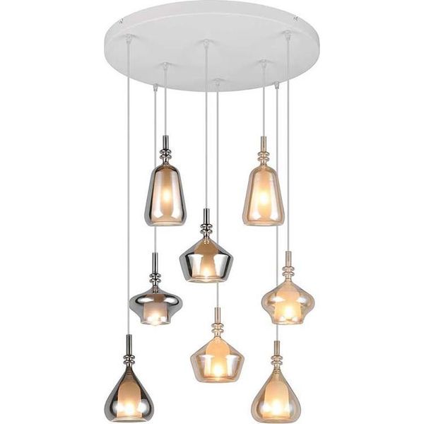 Lampada A Sospensione, Metallo, Bianco, Opaco, E14, 8 Luci, H 300 Cm-image