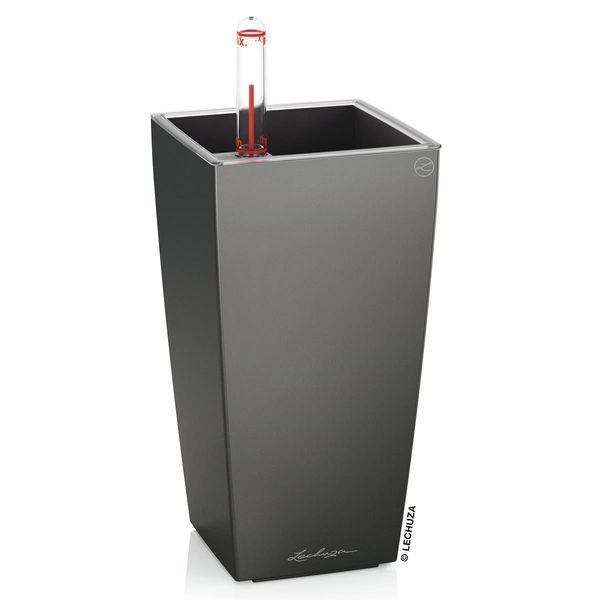 Fioriera Lechuza MINI-CUBI Premium Anthracite Metallic | Fioriera Da Tavolo Con Sistema Di Irrigazione | Superficie Metallica | 9,5 X 9,5 X 18,5 Cm | 18123-image