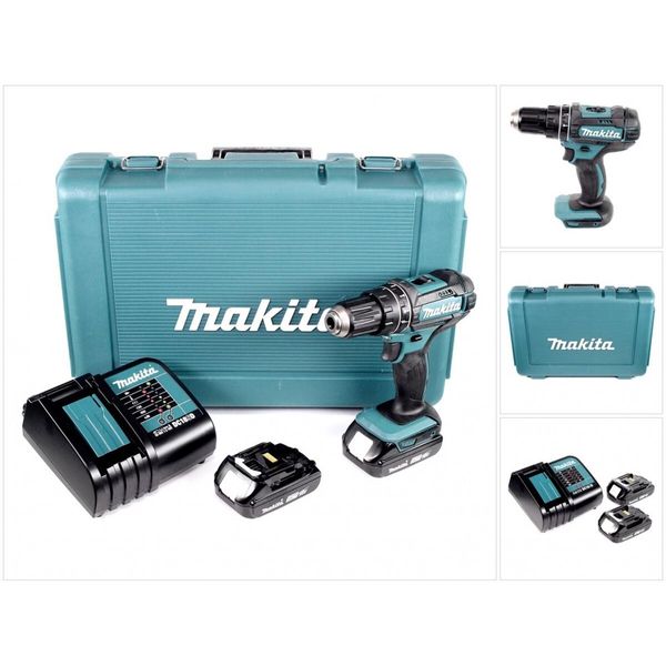 Makita Dhp 482 Sae Avvitatore A Percussione A Batteria 18 V 62 Nm + 2 Batterie 2,0 Ah + Caricabatteria + Valigetta-image