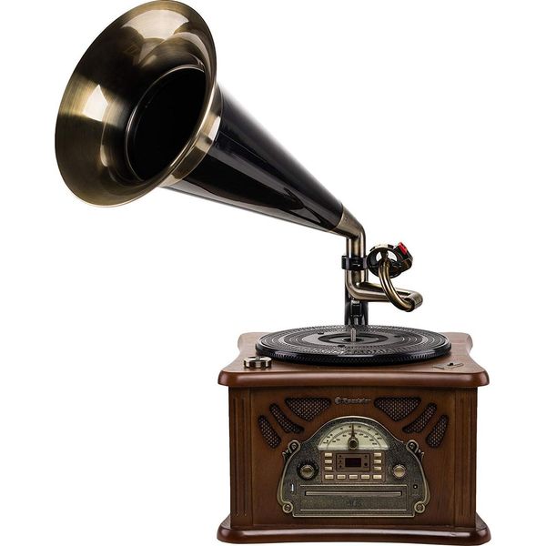 Impianto Hi-Fi Retrò Con Lettore Di Dischi/Cassette, Lettore CD/MP3, Radio Stereo Fm/Mw, USB/AUX-IN, Codifica E Altoparlanti A Tromba-image