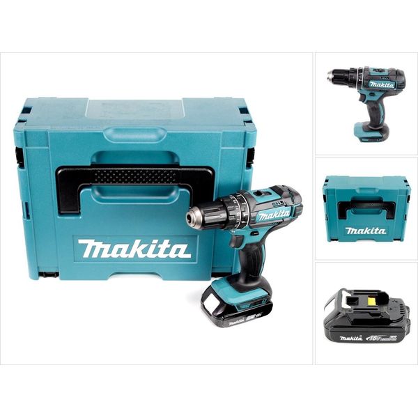 Makita Dhp 482 Y1J Trapano A Percussione A Batteria 18 V 62 Nm + 1X Batteria Ricaricabile 1,5 Ah + Makpac - Senza Caricabatterie-image