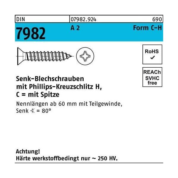 Viti Autofilettanti Reyher 7982 V2A4.8X100 Testa Svasata Phillips H (100 Pezzi)-image