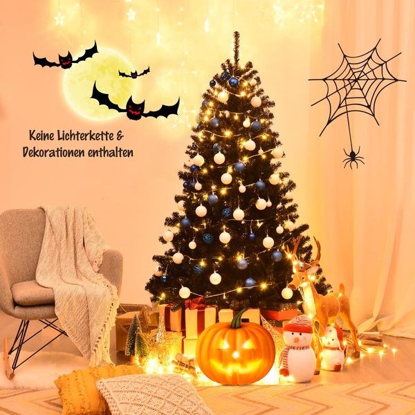 Costway Albero Di Natale Artificiale Da 180 Cm Nero, Albero Di Natale Con Supporto In Metallo, Punte In Pvc Per Albero Di Natale, Sistema Pieghevole Per Albero Di Natale Artificiale Ideale Per Casa, Ufficio, Negozi E Alberghi-image