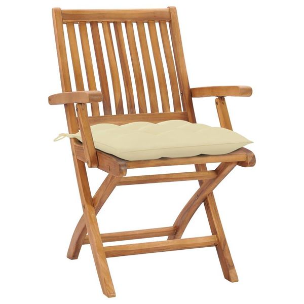 Vidaxl Sedie Da Giardino 2 Pezzi Con Cuscini Bianco Crema In Legno Massiccio Teak-image