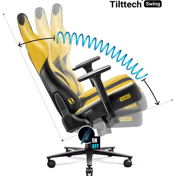 Diablo X-Player Gaming Chair Sedia Da Ufficio Tessuto 3D Braccioli Design Ergonomico Cuscino Collo/Lombare Girasole Scuro/Giallo Normale L-image