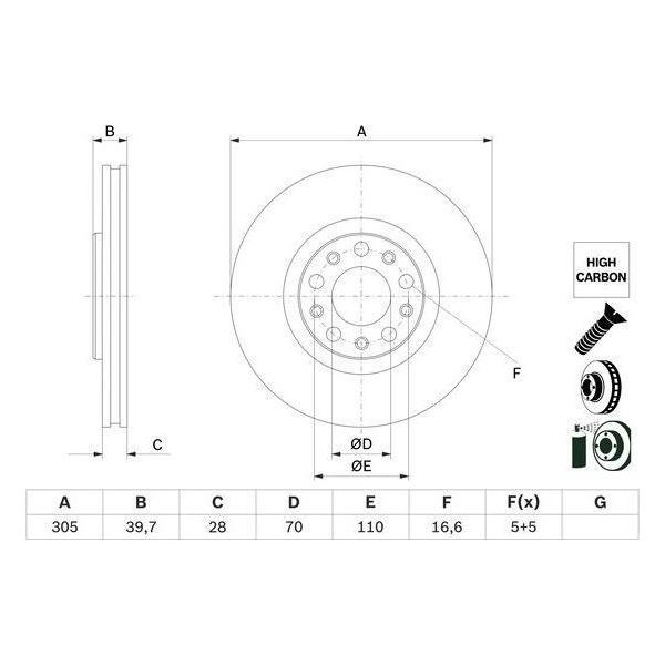 2X Disco Freno Bosch 0 986 479 G89 Per Fiat 500X (334_) 39 7Mm 305Mm-image