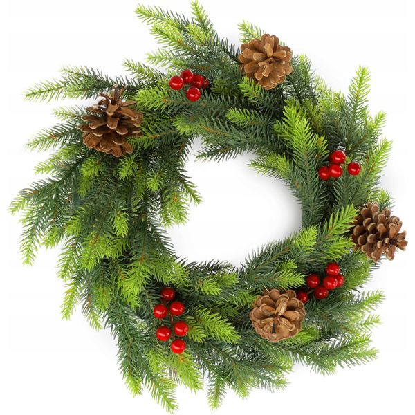 Ghirlanda Natalizia Kadax "Loira"" Con Pigne E Sorbo, Ghirlanda Verde Per Porte Di Natale, 45 Cm,"-image