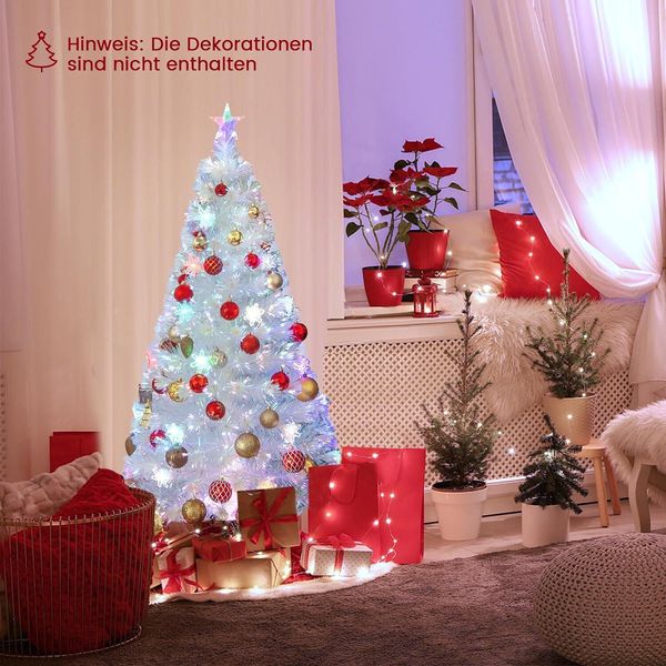 Costway Albero Di Natale Artificiale Con Luci, Albero Di Natale Con Luci Led Colorate E Fibra Di Vetro E Cima A Stella, Albero Di Natale Per Casa Ufficio Negozi Hotel, Bianco (120 Cm)-image