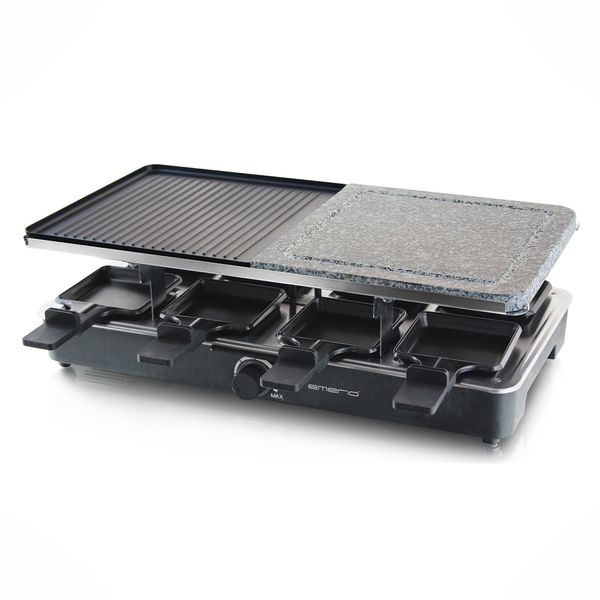 Griglia In Pietra Emerio Gourmet – Griglia Per Raclette – 1400 W – 8 Persone – Termostato Regolabile – Incl. 8 Spatole In Legno E Padelline – RG-110035-image