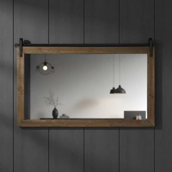 Specchio Da Parete Con Cornice In Legno, Rotabile, Marrone, 86 X 71 Cm, Stile Rustico Country-image