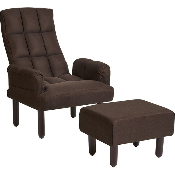 Beliani Poltrona Reclinabile In Lino Marrone 65 X 65 X 92 Cm Con Poggiapiedi Gambe In Legno-image