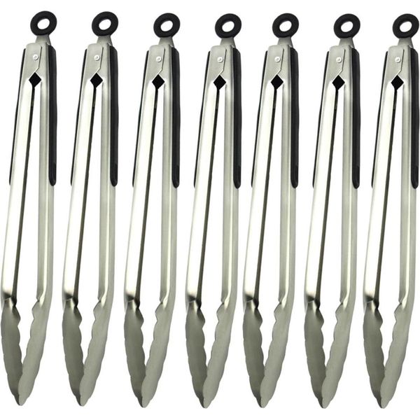 Set Di 7 Pinze Da Barbecue In Acciaio Inox Lunghezza-34 Cm Pinze Da Cucina Universali Con Occhiello Per Appendere - Pinze Multiuso Xxl Bbq - Pinze Per Carne Resistenti Al Calore Pinze Per Salsicce Pinze Da Portata Antiscivolo Pinze Da Gourmet-image