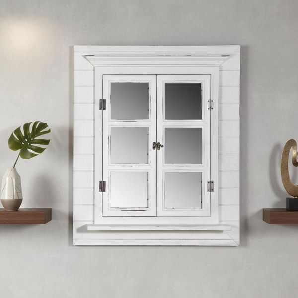 Specchio Da Parete Con Vetri Cornice Bianca Finestra Persiana Cornice Foto Legno Decorazione Corridoio-image