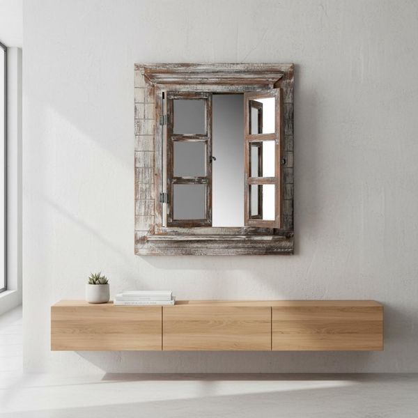 Specchio Da Parete Con Vetri Marrone Cornice Per Finestra Persiana Portafoto Decorazione In Legno-image