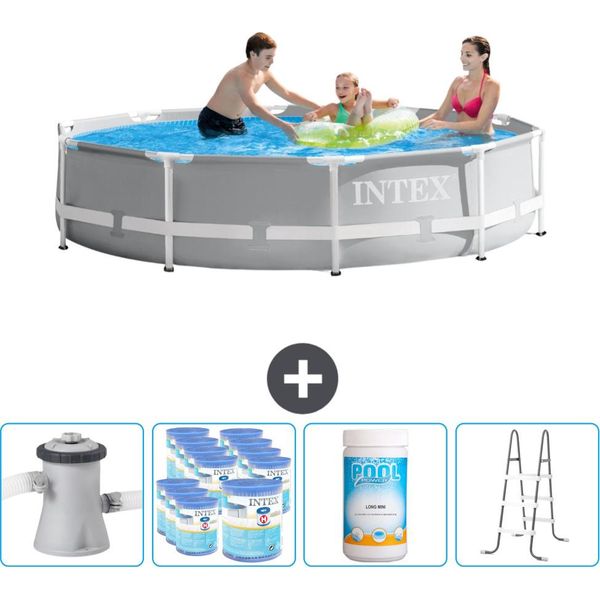 Piscina Intex Round Prism Frame - 305 X 76 Cm - Grigio - Pompa Inclusa - Filtro - Cloro - Scaletta-image