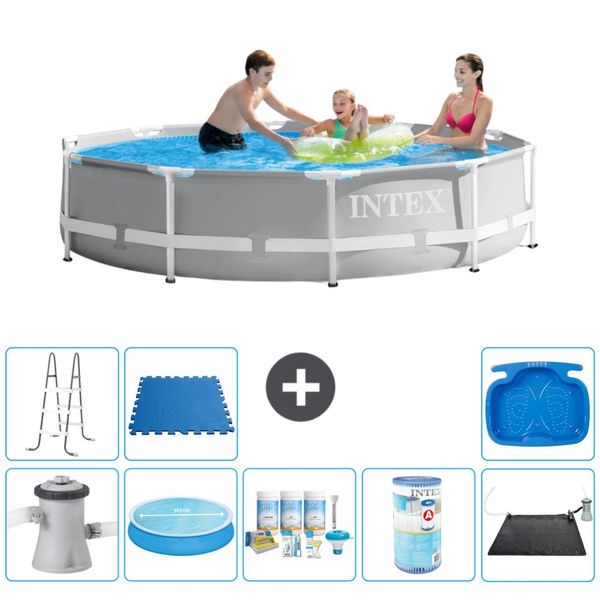 Piscina Intex Round Prism Frame - 305 X 76 Cm - Grigio - Inclusa Pompa - Tenda Da Sole - Pacchetto Manutenzione - Filtro - Tappetino Solare - Scaletta - Pediluvio-image