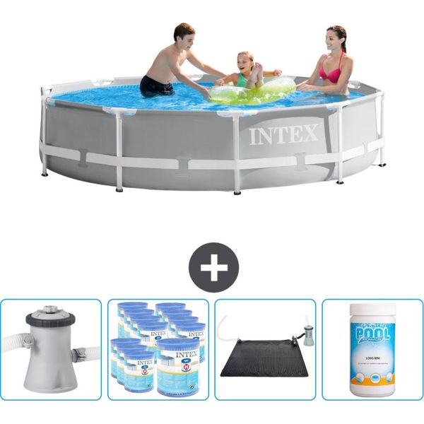 Piscina Intex Round Prism Frame - 305 X 76 Cm - Grau - Inklusive Pumpe Filter - Solarmatte - Chlor-image