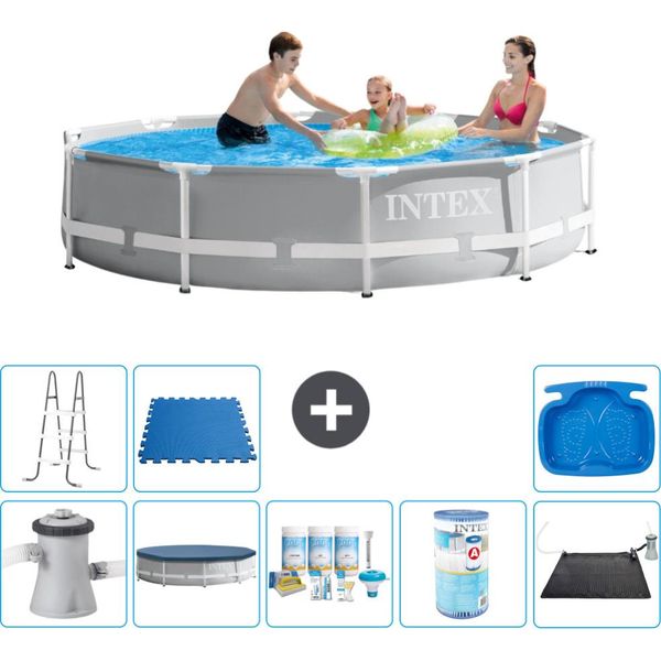 Piscina Intex Round Prism Frame - 305 X 76 Cm - Grigio - Inclusa Copertura Pompa - Pacchetto Manutenzione - Filtro - Tappetino Solare - Scala - Pedana-image