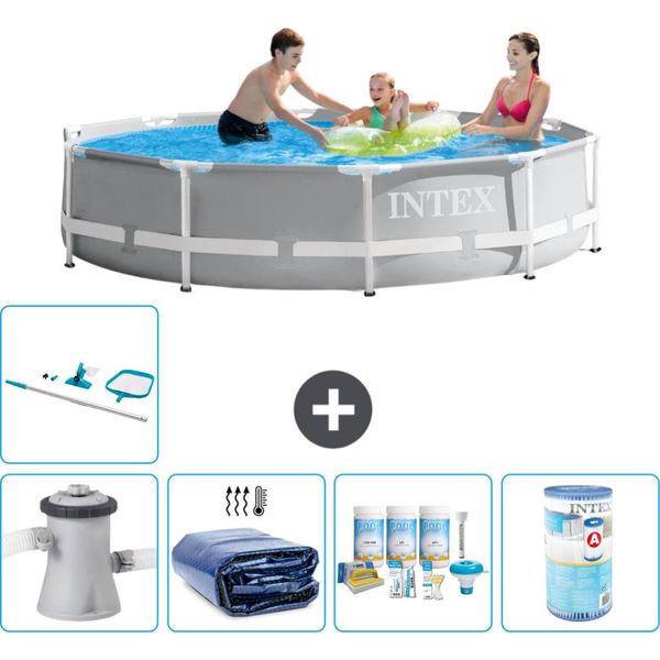 Piscina Intex Round Prism Frame - 305 X 76 Cm - Grigio - Inclusa Pompa - Tenda - Pacchetto Manutenzione - Filtro - Kit Pulizia-image