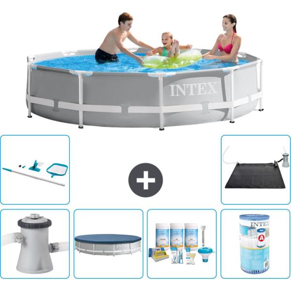 Piscina Intex Round Prism Frame - 305 X 76 Cm - Grigio - Inclusa Copertura Pompa - Pacchetto Manutenzione - Filtro - Kit Pulizia - Tappetino Solare-image