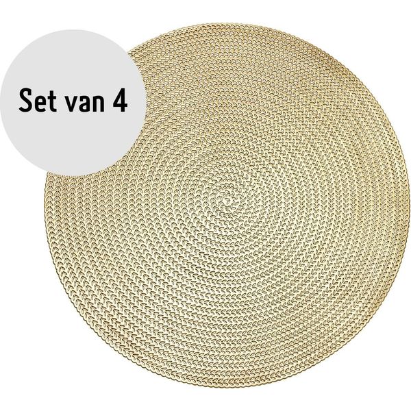 Tovaglietta Krumble - Set Di 4 - Tovagliette - Sottobicchieri - Rotondo - Pvc - Protezione Della Tavola - Sottobicchiere - Resistente Al Calore - Tovagliette Decorative - Rotondo - Oro-image