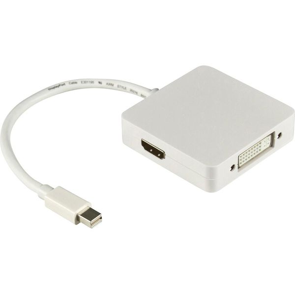 Deltaco DP-MULTI1 Adattatore Cavo Video 0,2 M Mini Displayport Displayport + Dvi + Hdmi Bianco (DP-MULTI1)-image