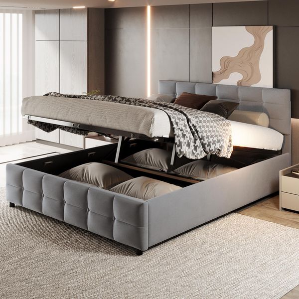 Letto Imbottito Idraulico Flieks 180X200Cm Con Rete A Doghe, Letto Contenitore Con Testiera Regolabile In Altezza, Letto Matrimoniale Letto Per Ragazzi, Velluto-image