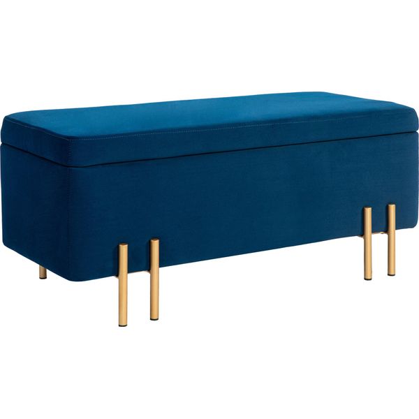 Homcom Panca, Panca Imbottita Con Vano Portaoggetti, Panca A Cassapanca, Tessuto, Metallo, Legno Di Gomma, Schiuma, Blu Scuro, 100 X 40 X 42 Cm-image