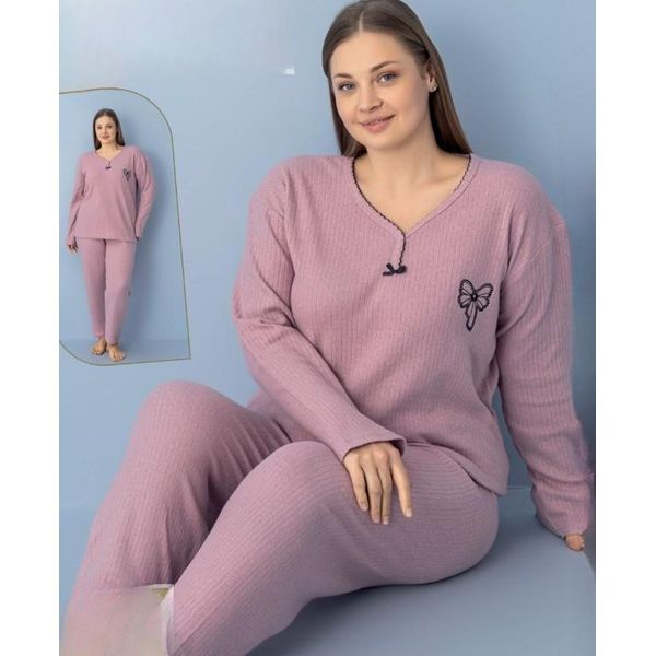 Pigiama Taglie Forti Da Donna Rosa Xl Cotone Set 2 Pezzi Caldo Inverno S-84-image